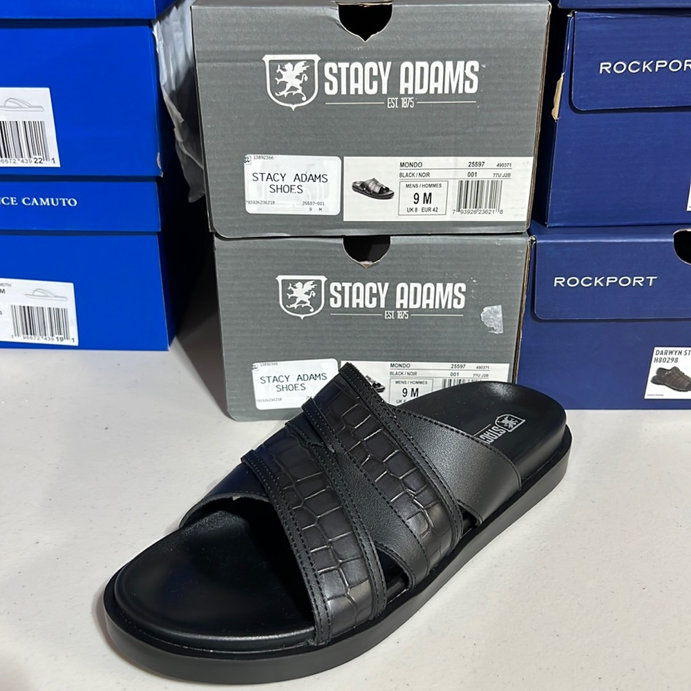 Stacy Adams Men’s Mondo Open Toe Slide Black 9M NEW NIB
